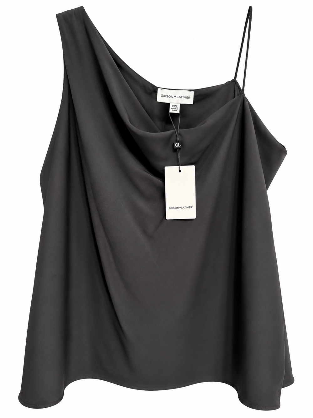 Gibson & Latimer Black One Shoulder Draped Blouse Top